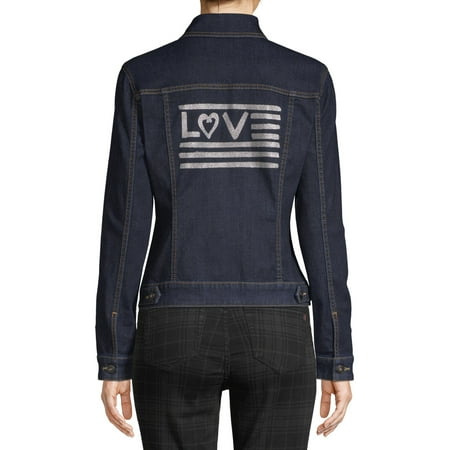 EV1 from Ellen DeGeneres Women's Glitter Denim Jacket with Love Flag