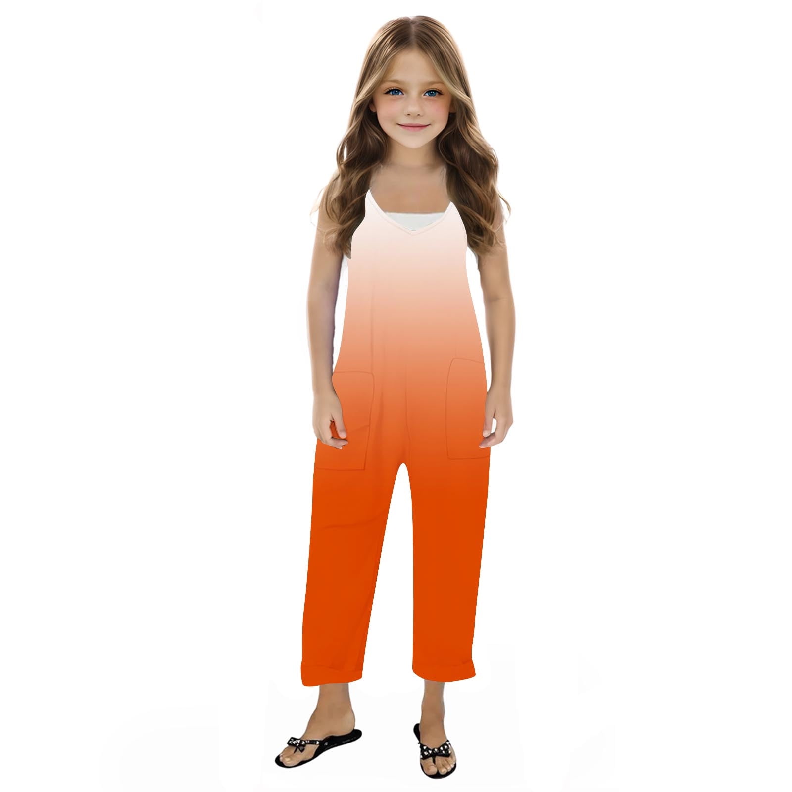 YABCSAZ Girl's Jumpsuit Sleeveless Spaghetti Strap Romper Kids Clothes Infants Baby Outfits Casual Loose Summer Jumpsuit Baggy Wide Leg Romper with Pockets Size 11 Years