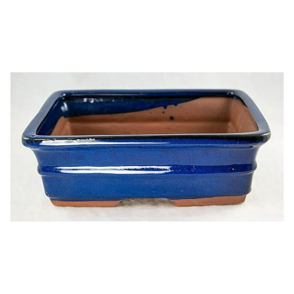 Dark Blue Glazed Rectangular Cactus Pot - 10"x8"x3.25" - Indoor Succulent Planter with Drainage