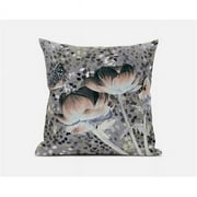 18 x 18 in. Three Roses with Butterfly Broadcloth Indoor & Outdoor Zippered Pillow - Pink, Dark Green & Grey