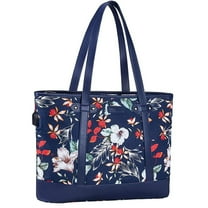 Mosiso Canvas PU Leather Laptop Tote Bag (Up to 17.3 inch), Women Work Business Travel Shopping Shoulder Handbag with USB Por &3 Compartments for MacBook&Notebook, Petunia Navy Base