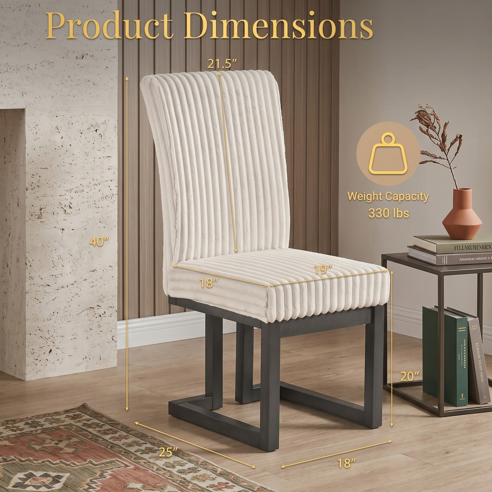 Furnibear Upholstered Dining Chairs Set of 2, Fabric Accent Kitchen Side Chairs with Solid Rubber Wood Legs, Padded Cushion Seat & Channel Tufted, Living Room - Beige