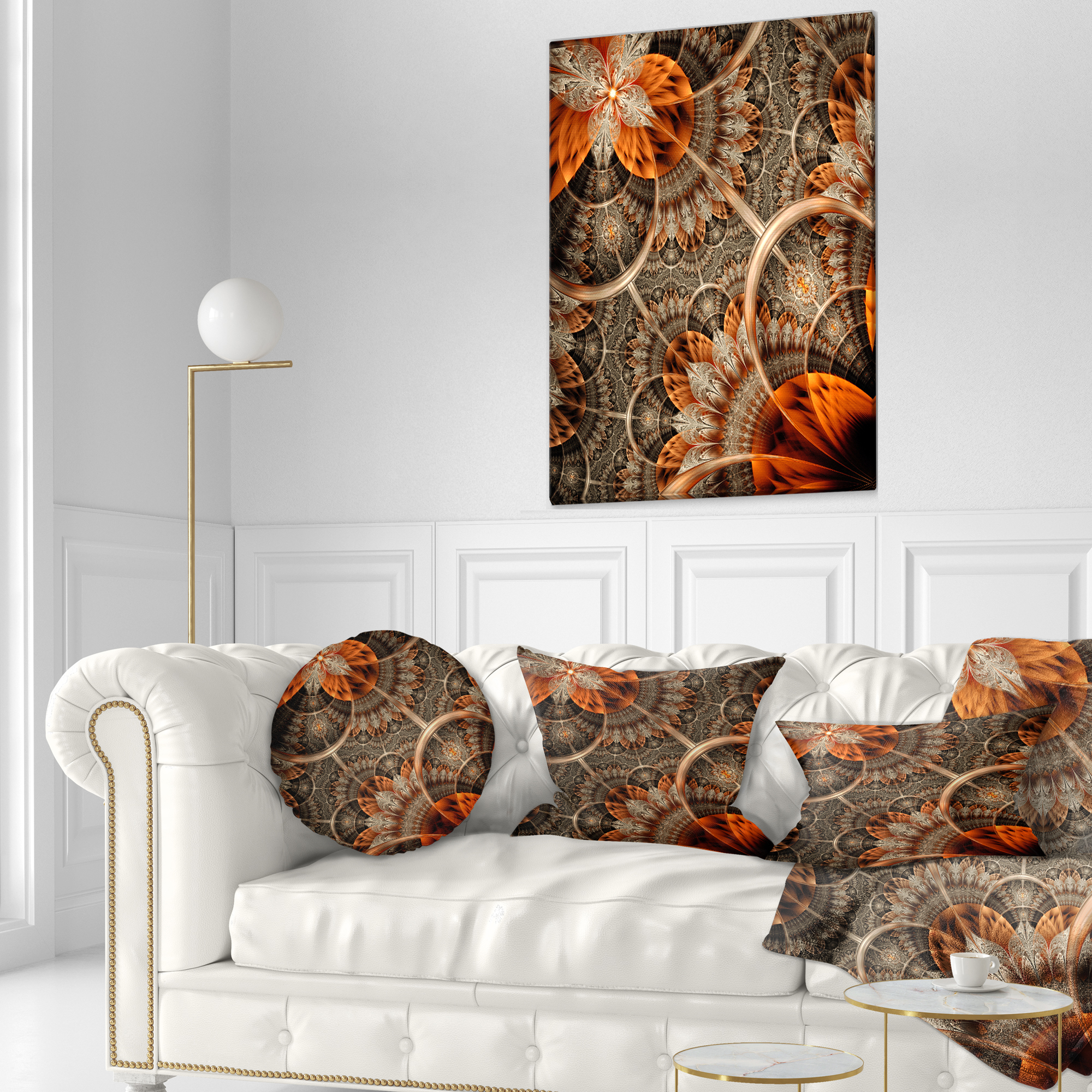 Designart Orange Brown Digital Art Fractal Flower - Floral Throw Pillow - 12x20