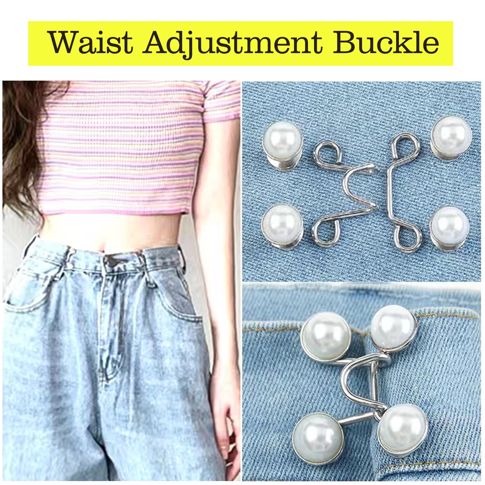 Jean Button Pins Adjustable Waist Buckle Extender Set Of 4, No Sewing  Required Jean Buttons, Pant Waist Tightener For Jeans Dress Fit Instant  Button
