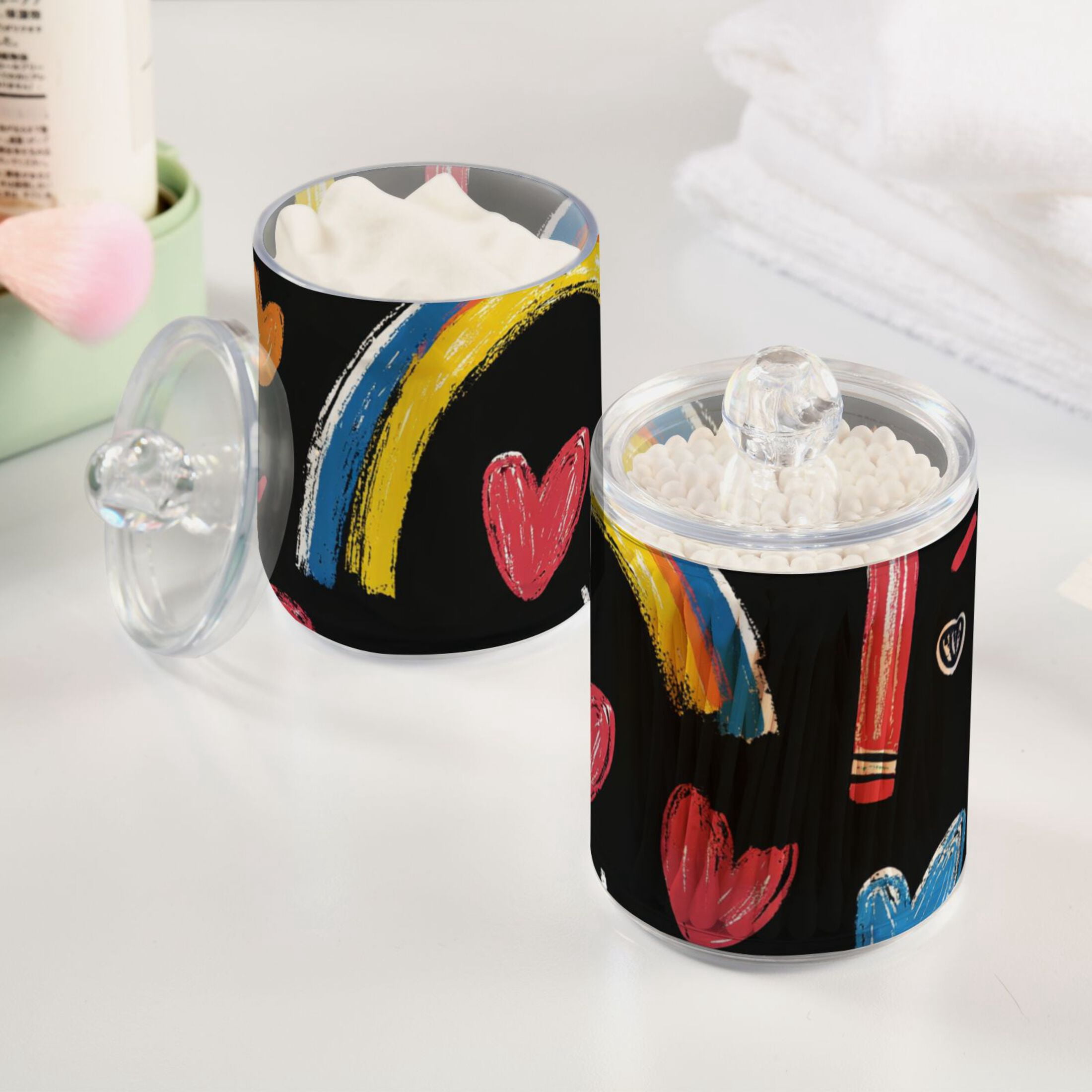Ckdifva Crayons and Rainbows Hearts Storage Jar with Lid Acrylic Organization Storage Containers Set of 4