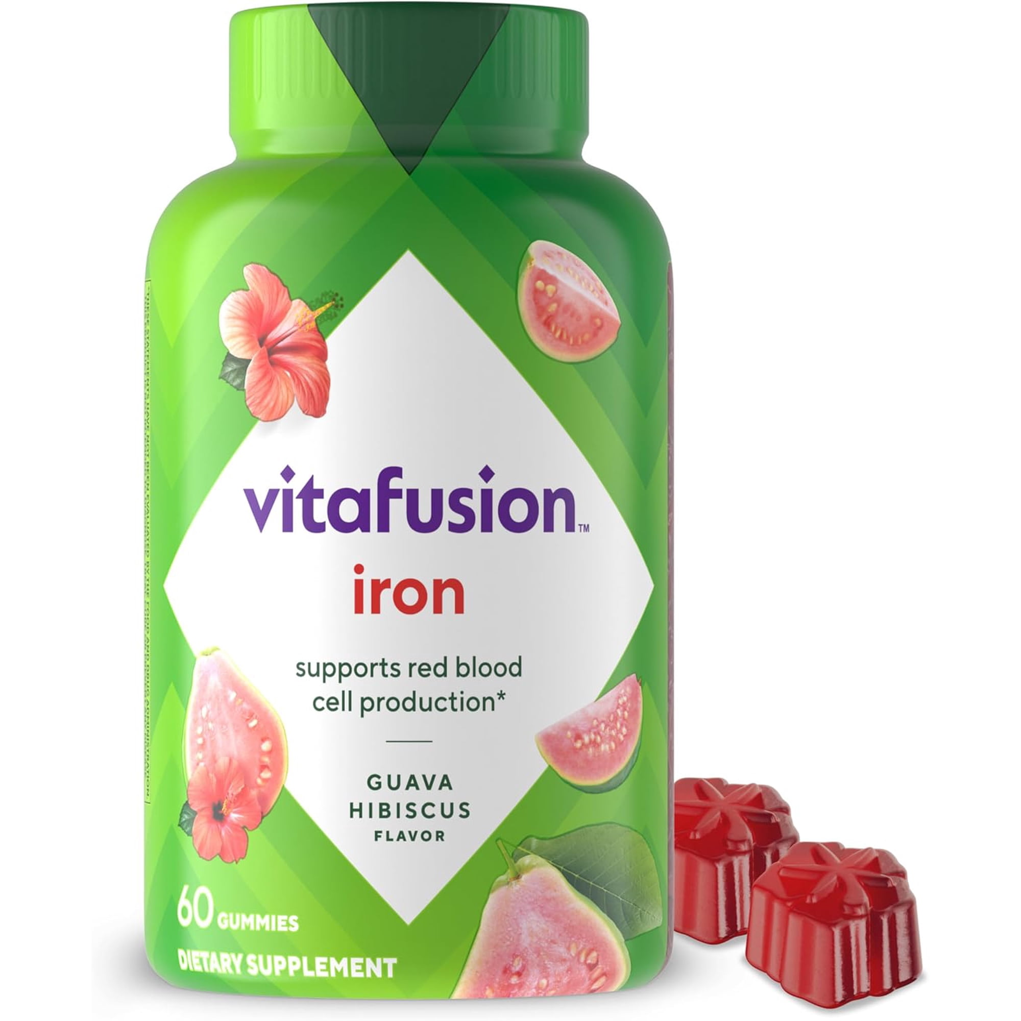 Vitafusion Iron Gummy Vitamin Supplement | 60 Count | Guava Hibiscus Flavor