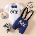 thumbnail image 2 of YDFCWXW Baby Boy My First Birthday Outfit Infant Bow Tie Romper with Suspenders, Cake Smash 1 Year Old Birthday Clothes (White, 12-18Months), 2 of 6