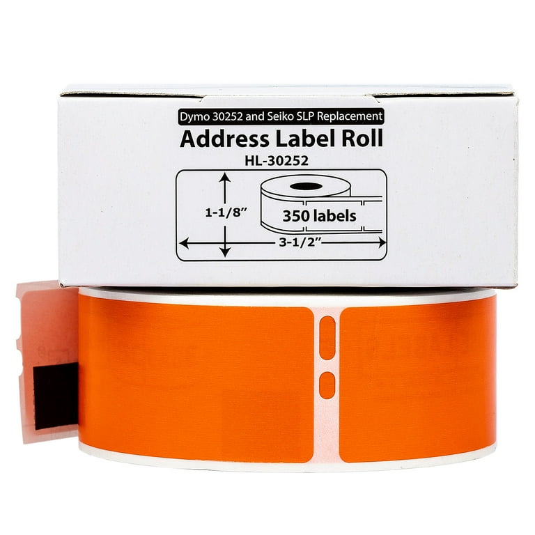 HOUSELABELS Compatible DYMO 30252 ORANGE Address Labels (1-1/8\" X 3-1/2\"), Strong Permanent Adhesive, Compatible With DYMO LW 450, 4XL, Rollo & Zebra Desktop Printers, 1 Roll /350 Labels