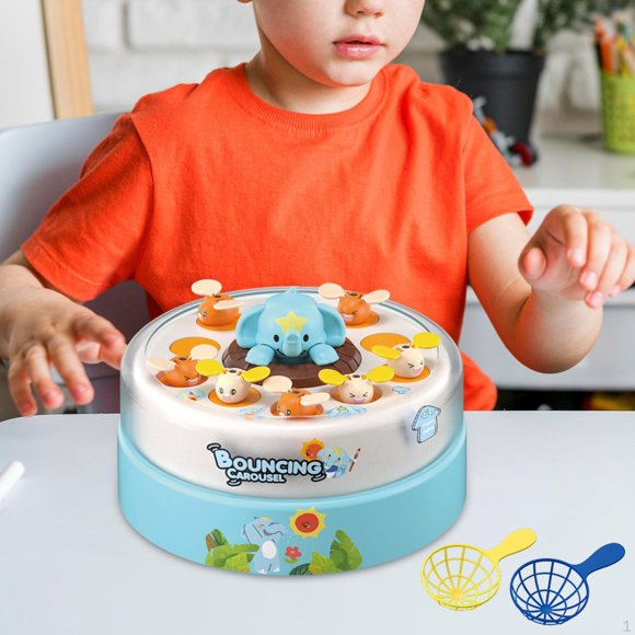 HUASHENG Kids Electronic Fishing Game Rotating Elephant Bouncing Catcher Toy Focus Training Parent Child Interactive Board