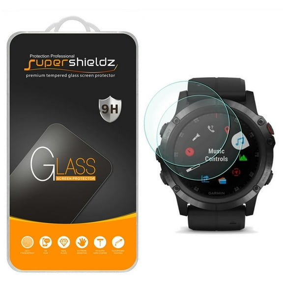 [2-Pack] Supershieldz for Garmin (Fenix 5 Plus) Tempered Glass Screen Protector, Anti-Scratch, Anti-Fingerprint, Bubble Free