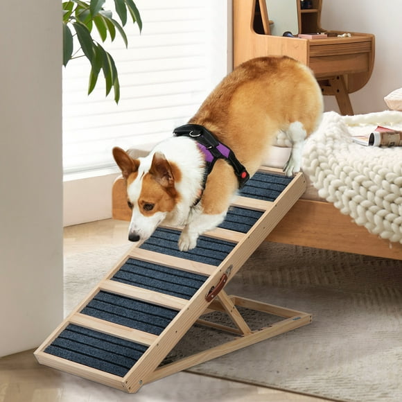 Rampe Pliante pour Chien pour Lit, Rampe pour Chien Réglable de 4 Hauteurs de 16 Pouces à 24 Pouces avec Bandes Antidérapantes, Rampe Portative en Bois pour Animal de Compagnie pour Voiture, Canapé, Camion VUS, Capacité de 132 Lb