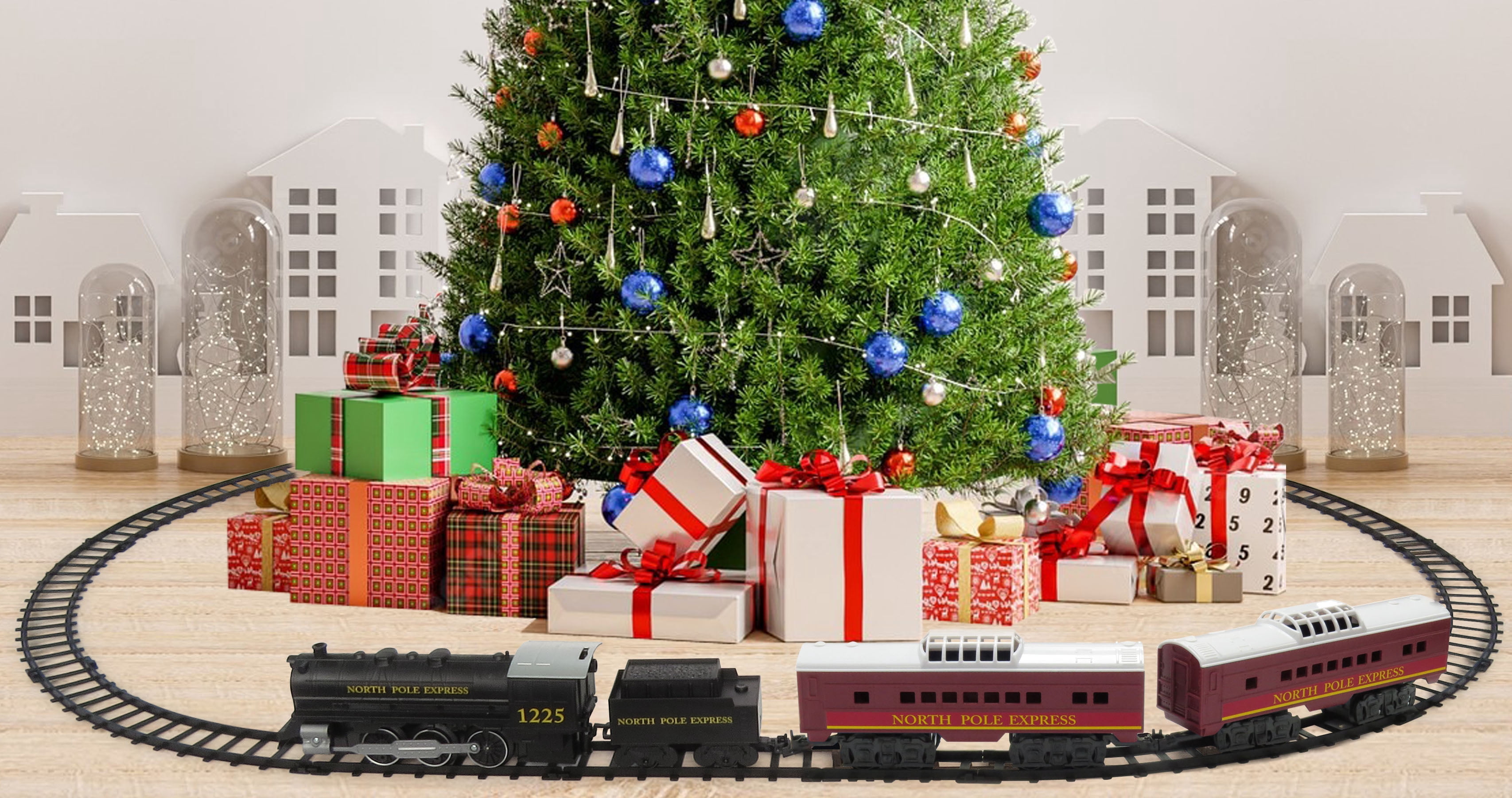 EZTEC Battery Operated North Pole Express Christmas (29 pieces plastic train set, with operating headlight)