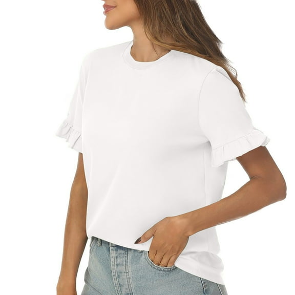 Women's Casual Cute Top With Ruffled Edges Short Sleeved T-shirt Short Sleeved Round Neck Top/shirt