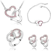 OUNABING Bracelets for Womens Girls Crystal Heart Chain Necklace Earring Jewelry Set Bracelet Gifts