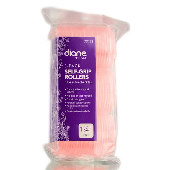 1 3/4" inch x 3 Pack , Diane Self Grip Pink Rollers , Hair Scalp Head - Pack of 3 w/ SLEEKSHOP Teasing Comb