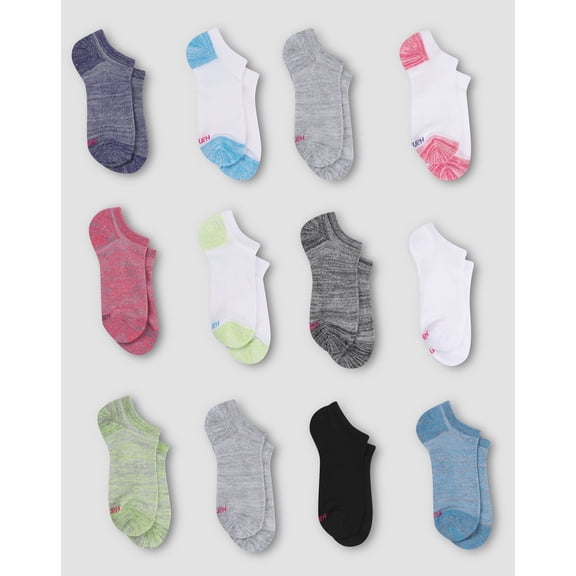 Hanes Cool Comfort Girls' Mesh Super No Show Socks, 12-Pairs Assorted L