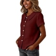 thumbnail image 4 of Asgosdo Womens Tops Short Sleeve Button Down Solid Color Loose Fit Blouses Basic Comfy Going Out Shirts, 4 of 5