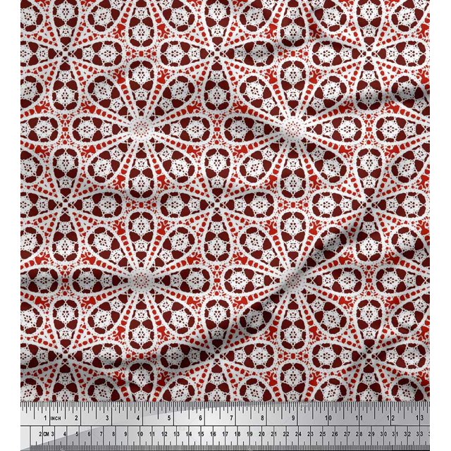 Soimoi Modal Satin Fabric Floral Block Print Fabric by the Yard 42 Inch Wide