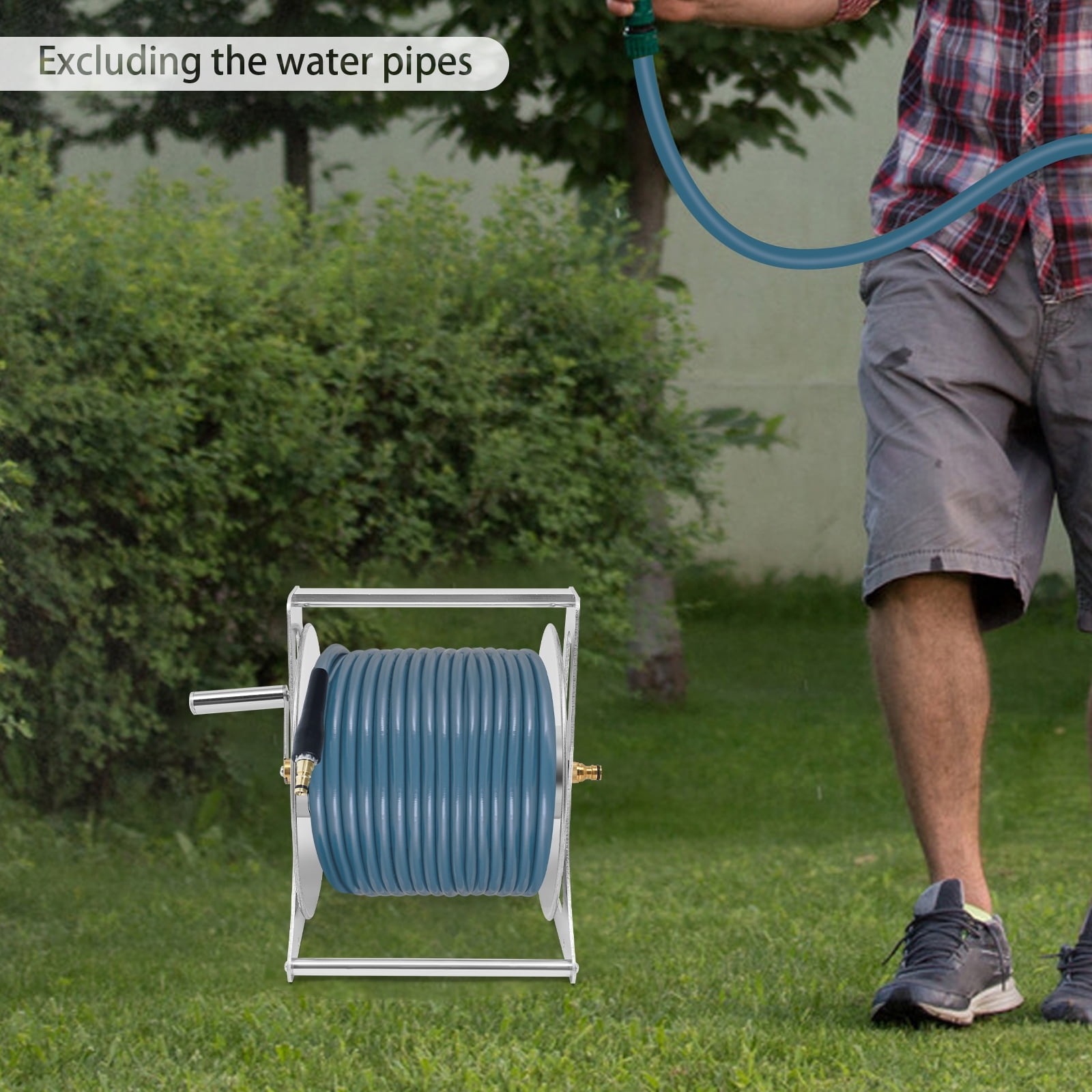 TFCFL 30x28x36cm Stainless Steel Garden Hose Reel Garden Hose Reel Silver Water Hose Storage Rack