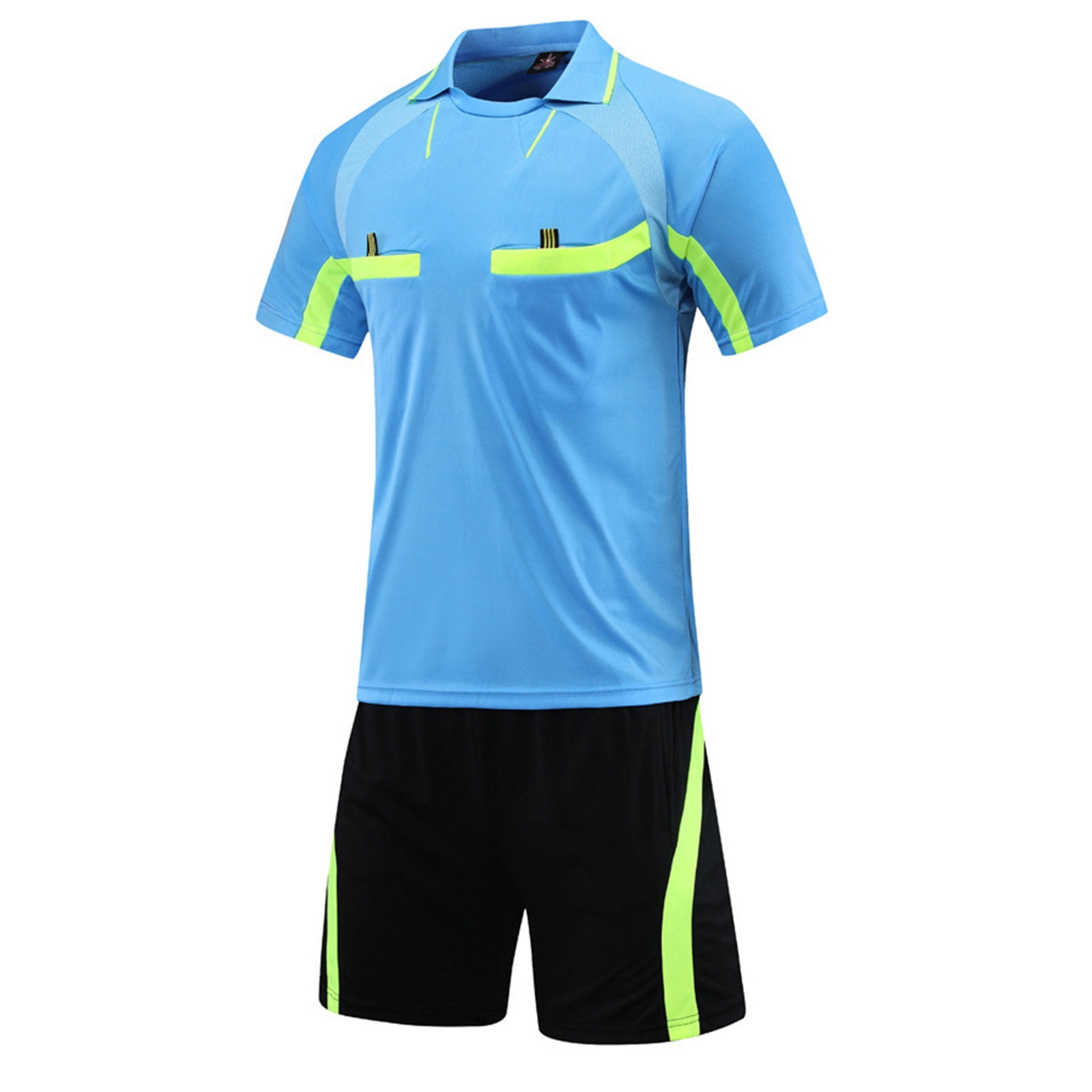 Loodgao Men's Football Referee Uniform Soccer Jersey Outfit Tracksuit Short Sleeve T-shirts with Blue L