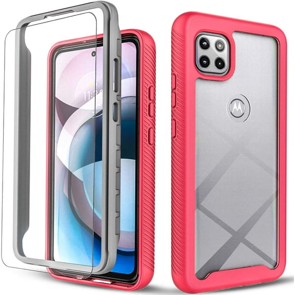 Circlemalls Case for Motorola One 5G ACE, Screen Protector 12 Feet Drop Test Shockproof Transparent Cover (Pink)