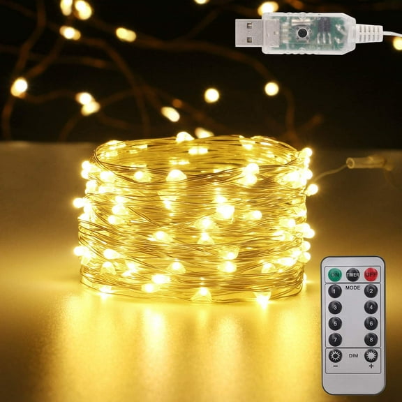 Gxrteck Christmas Lights, 33FT 100 LED Copper Wire Fairy String Lights - 8 Modes USB Powered with Remote Control Indoor Christmas Decoration