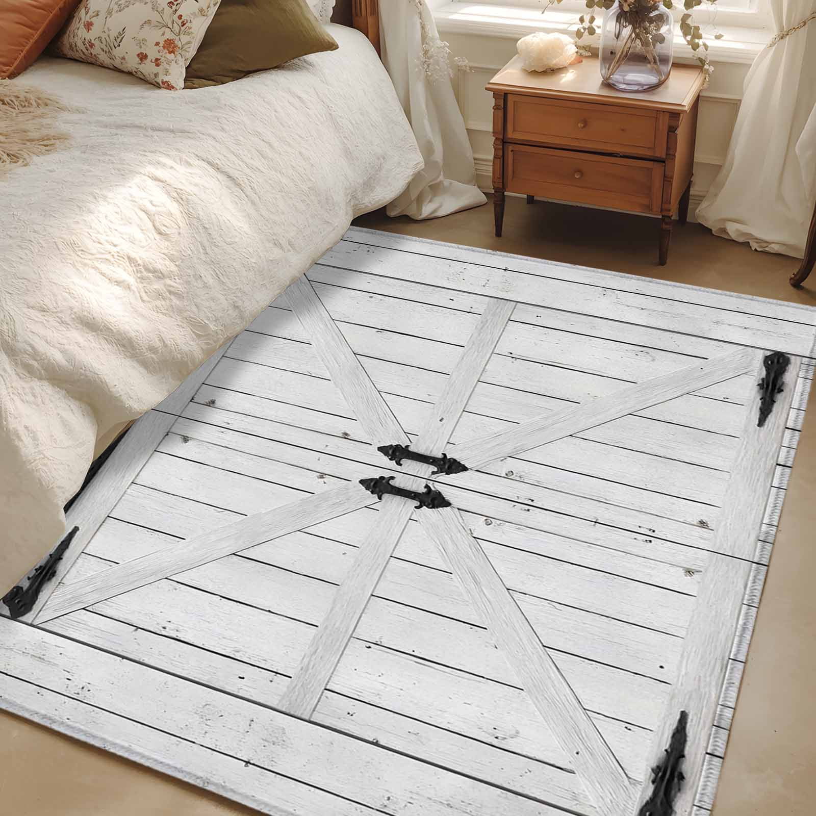 Area Rugs for Living Room Bedroom, Farmhouse Wood Grain 4'x6' Rug Washable Carpet Runner Indoor Outdoor, Vintage Country Barn Gate Grey Non Slip Accent Floor Mats Rug for Kitchen, Office