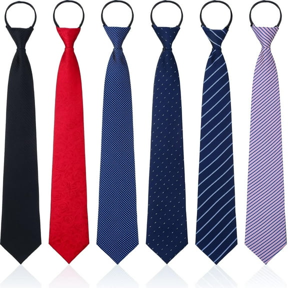 6 Pieces Zipper Ties for Boys Girls Men Women Pre Tied Adjustable Necktie for School Uniform Graduation Business Wedding, 19inch