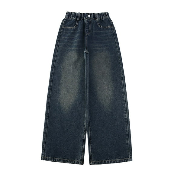 SonxaHe Toddler Girl's Jeans Straight Leg High Waist Denim Trousers Child Soft Breathable Loose Fall Jeans Blue,Sized 4-5