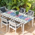 thumbnail image 2 of Blue Pink Hydrangea Table Cloths for 5 Foot Rectangle Tables, Eucalyptus Leaves Summer Botanical Plaid Patio Waterproof Elastic Fitted Tablecloths, Washable Rectangular Table Cover for Camping, 2 of 8