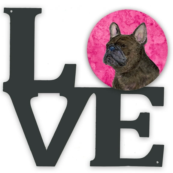 Pink French Bulldog Metal Wall Artwork LOVE