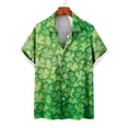 thumbnail image 3 of Camisas de verano con estampado de trébol de cuatro hojas para hombre y mujer, camisas casuales de manga corta con solapa, estilo hawaiano, para playa, estilo urbano, 3 of 5