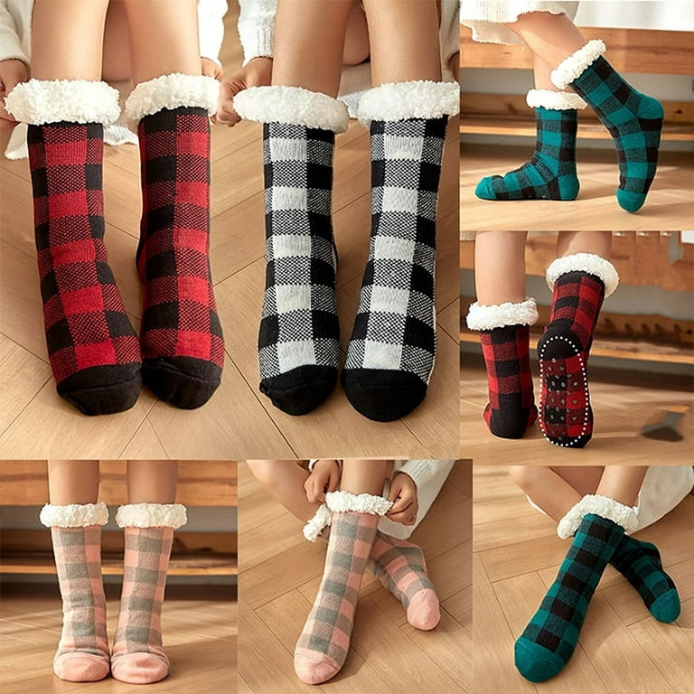 Women Winter Fuzzy Slipper Socks Cute Animal Cozy Warm Thick Fluffy Sherpa  Socks with Non Slip Gripper Christmas Socks
