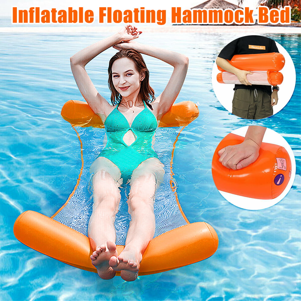 UK Blue Inflatable Floating Water Hammock Float Pool Lounge Bed Swimming Chair 