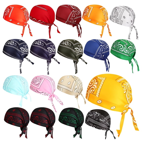 18 Pieces Do Rag Skull Cap,Hip Hop Cycling,Bandanas Hat for Men,Biker Hats for Women,Sweat Wicking Cooling Biker Head Wraps,Multicolor Helmet lining Head Scarves
