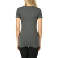 thumbnail image 4 of Women's Short Sleeve V-Neck Basic Solid Plain Tee Shirt (DK Olive, L), 4 of 4