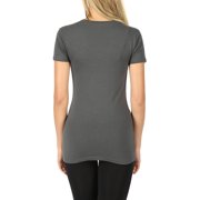 Women's Short Sleeve V-Neck Basic Solid Plain Tee Shirt (4PK: Black/Black/White/White, L)