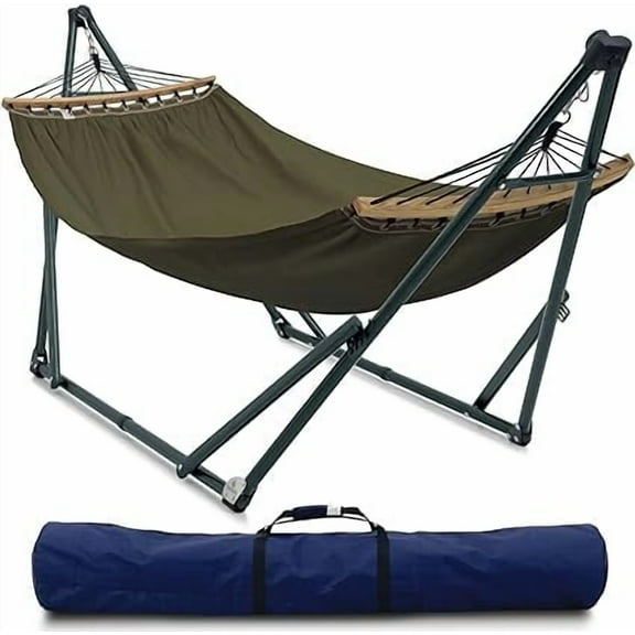Tranquillo Ultimate Relaxation Portable Hammock Stand with Cotton Canvas Hammock, Spreader Bar, Quick Fold Unfold in 30 Seconds Steel Frame Hammock 600 lbs Capacity Hammock Outdoor Hammock Set, Navy
