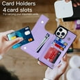 thumbnail image 4 of Crossbody Wallet Case for iPhone 15 Pro Max with RFID Blocking Card Slot Holder, Magnetic Flip Folio Purse Case, Premium PU Leather Zipper Handbag with Detachable Lanyard Strap, Purple, 4 of 10