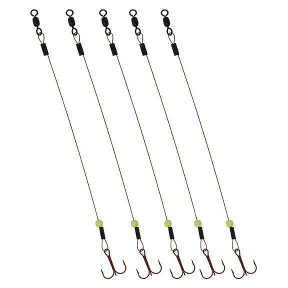 Ice Fishing Tip Up Leader/Rig (90 lb) / Ice Fishing Sucker Walleye Pike Musky Predator Rig (5 Pack) [Camo Wire/Chartreuse Bead] Made in The USA