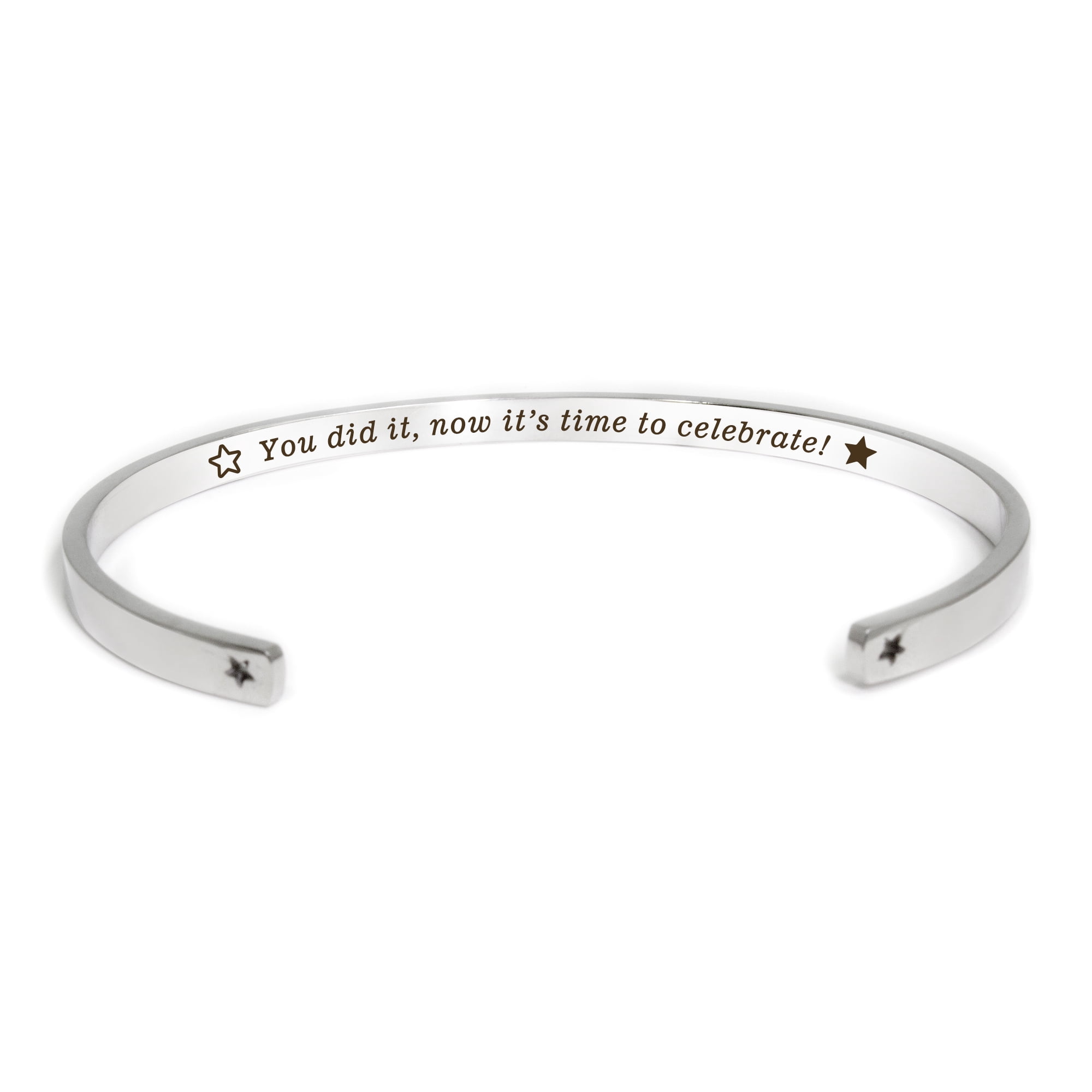 "You did it…" Silver Stainless Steel Graduation Theme Hidden Message Gift for Her Cuff Bracelet with Gift Set