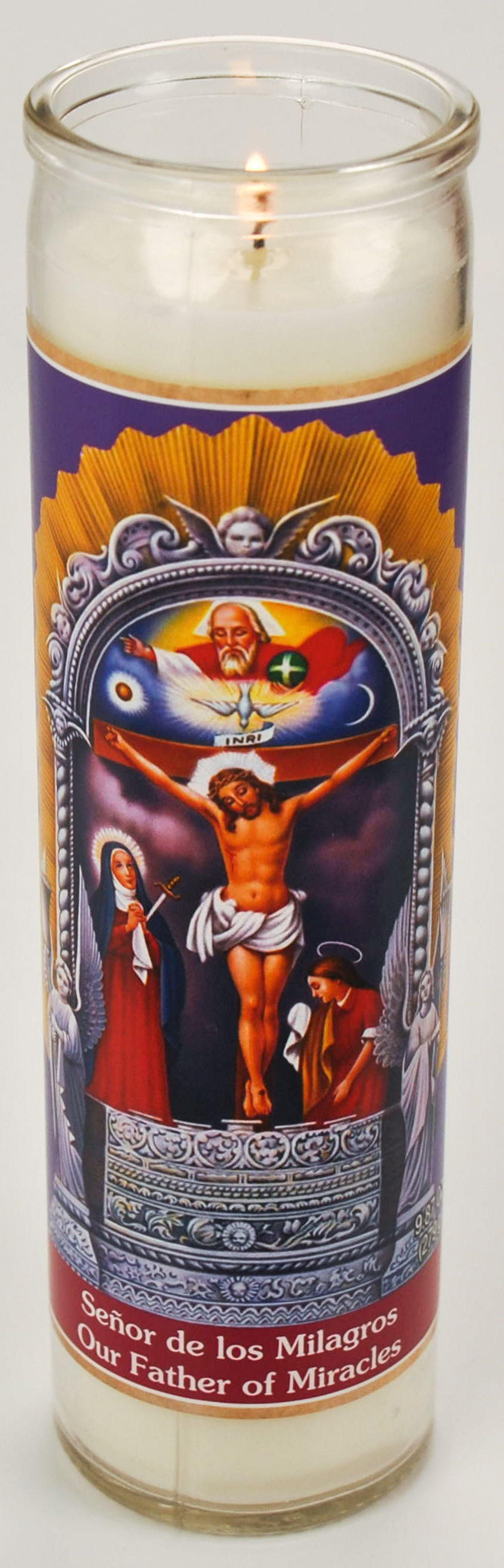 (4 pack) Prayer Candle Sr De Los Milagros White Wax, 8 Inch