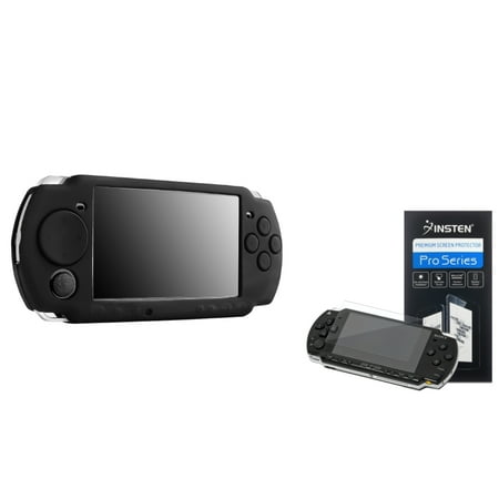 Insten For PSP 3000 Silicone Skin Case with LCD Screen Protector - Black (2 Pack)