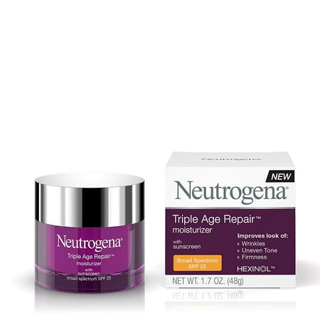 Neutrogena Triple Age Repair Anti-Wrinkle Daily Facial Moisturizer with Vitamin C and SPF 25 Sunscreen, help Smooth look of Wrinkles, Evens Skin Tone, Firms Skin, 1.7 (Best Way To Tone Skin)