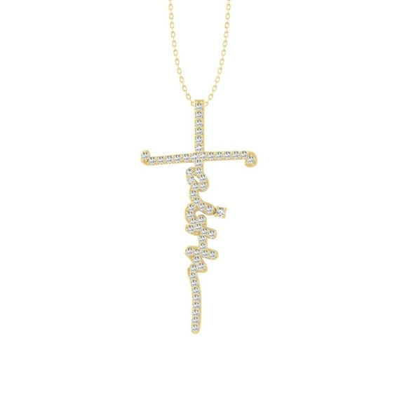 Araiya Fine Jewelry 10K Yellow Gold Lab-Grown Diamond Cross Pendant for Women with Gold Plated Silver Cable Chain Necklace (1/3 cttw, VS1 Clarity, D-F Color) 18inch