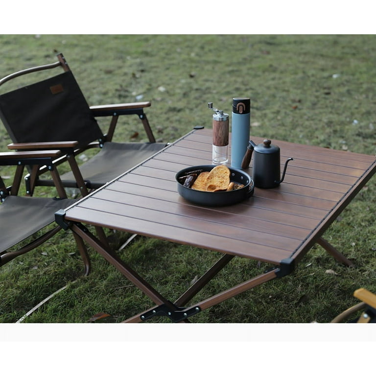 Ozark Trail Aluminum Roll-Top Camping Table, Dark Brown