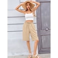thumbnail image 2 of Chiclily Women's High Waisted Bermuda Shorts, Casual Summer Linen Feel Wide Leg Lounge Shorts with Pockets Drawstring Light Khaki Shorts, Size L, 2 of 8