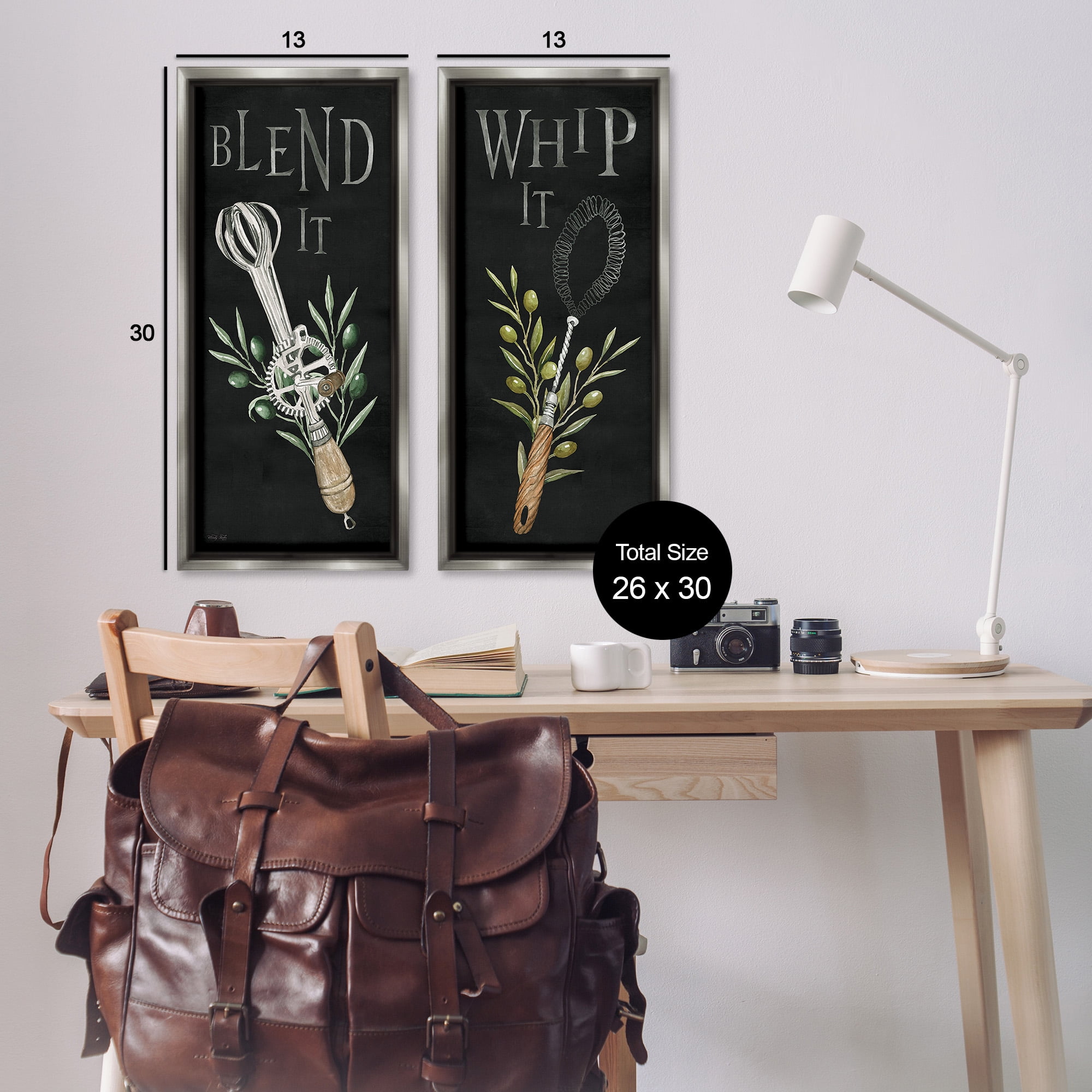 Stupell Industries Vintage Utensil Phrases Botanical & Floral Painting Gray Floater Framed Canvas Art Print Wall Art, 14 x 31, Set of 2
