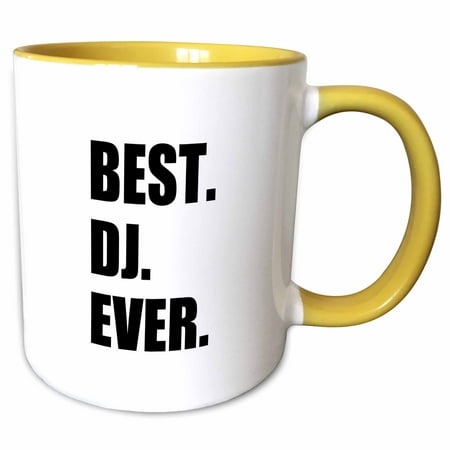 3dRose Best DJ Ever - fun musical job pride gifts for music deejay - black - Two Tone Yellow Mug,