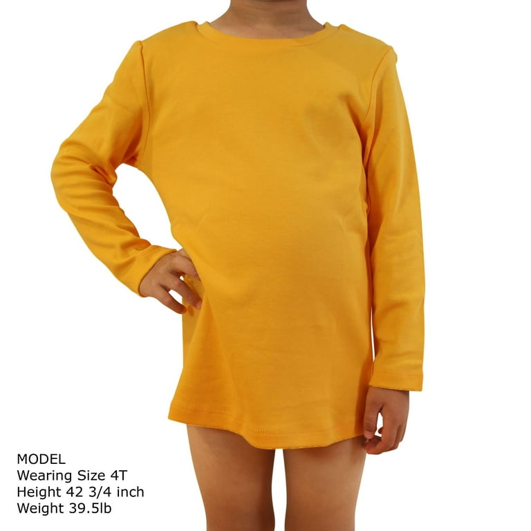 Kids Crew Neck Long Sleeve Plain Color Cotton Shirt, Golden Yellow, 5T, 1  pc.